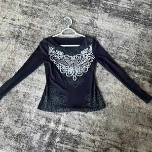 Dark grey long sleeve with white designs